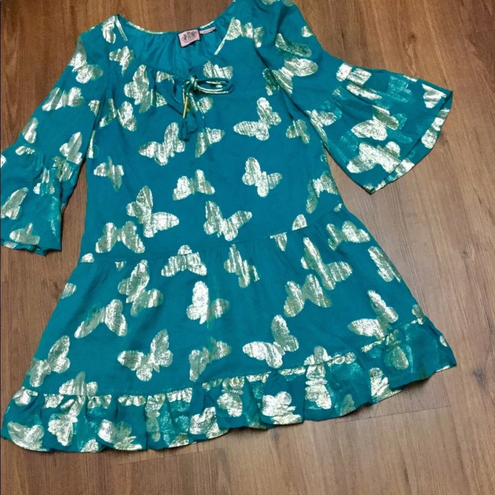 Juicy Couture Gold Metallic Butterfly Mini Dress - Picture 1 of 8